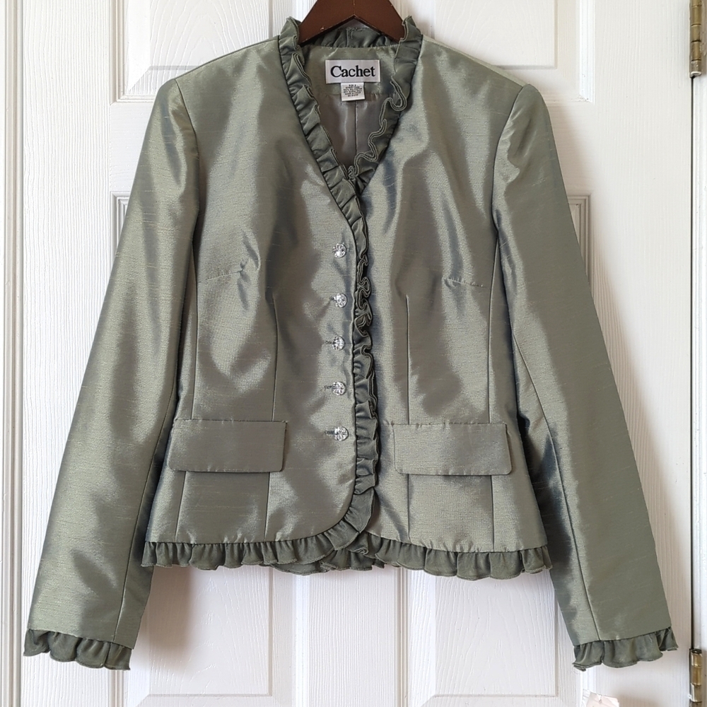 Cachet 90's Vintage Deadstock Two Piece Matching Jacket & Skirt Set Sage Green 8